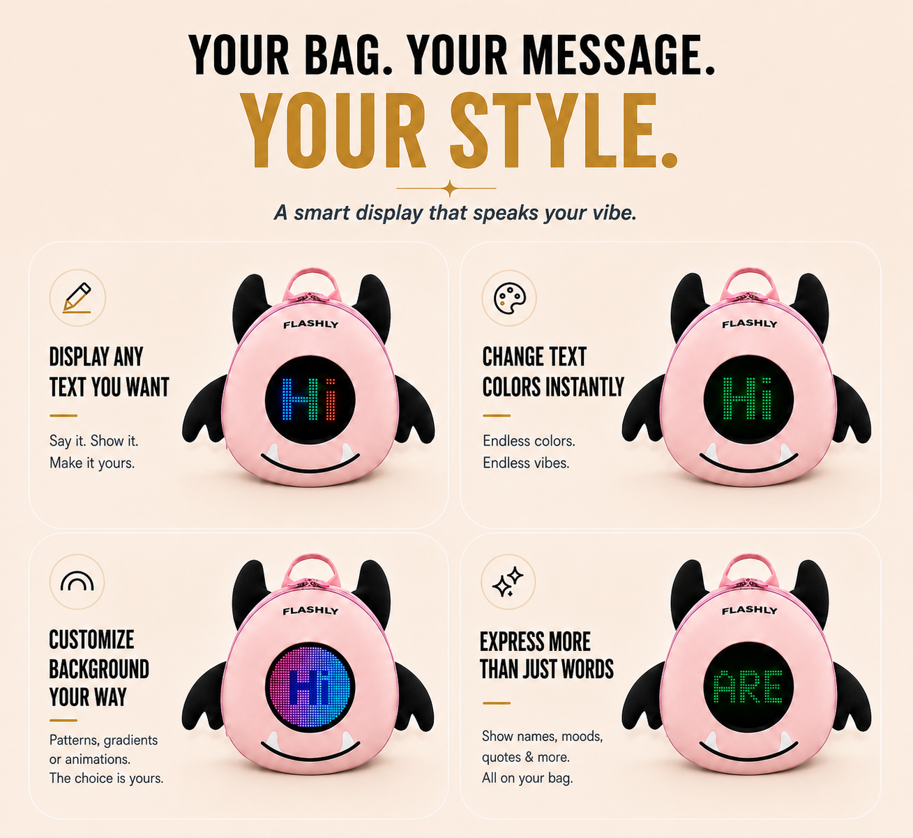FLASHLY PIXO - LED Backpack for Kids & Girls