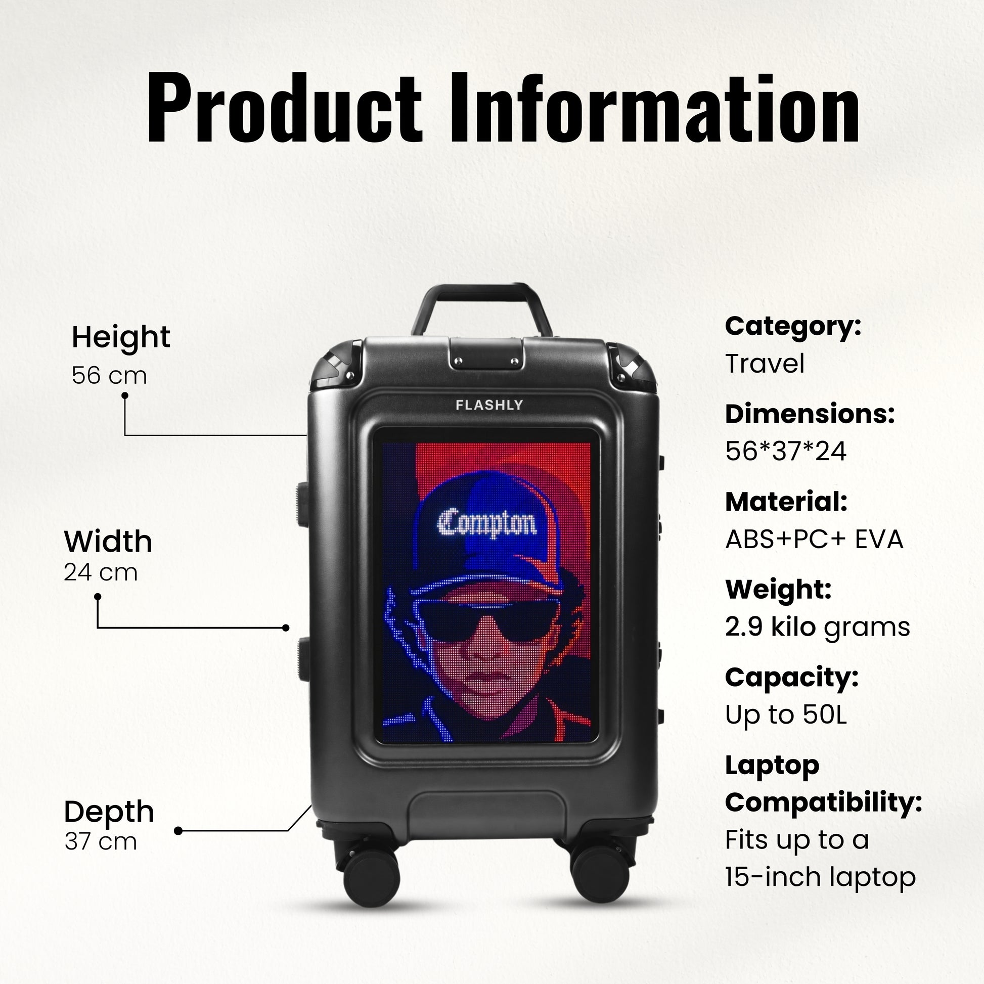 FLASHLY OBSIDIAN - Smart LED Cabin Trolley