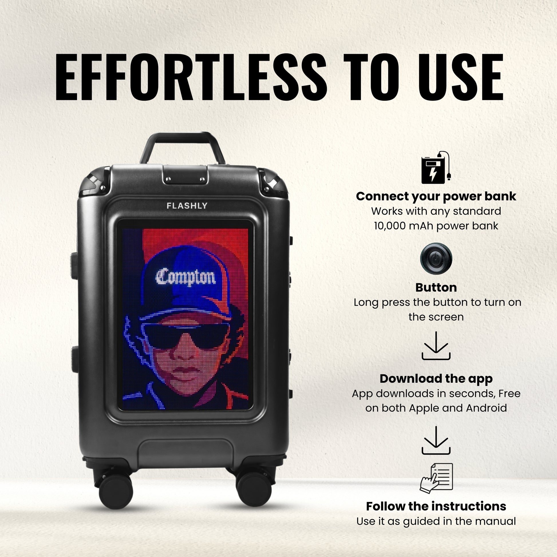 FLASHLY OBSIDIAN - Smart LED Cabin Trolley