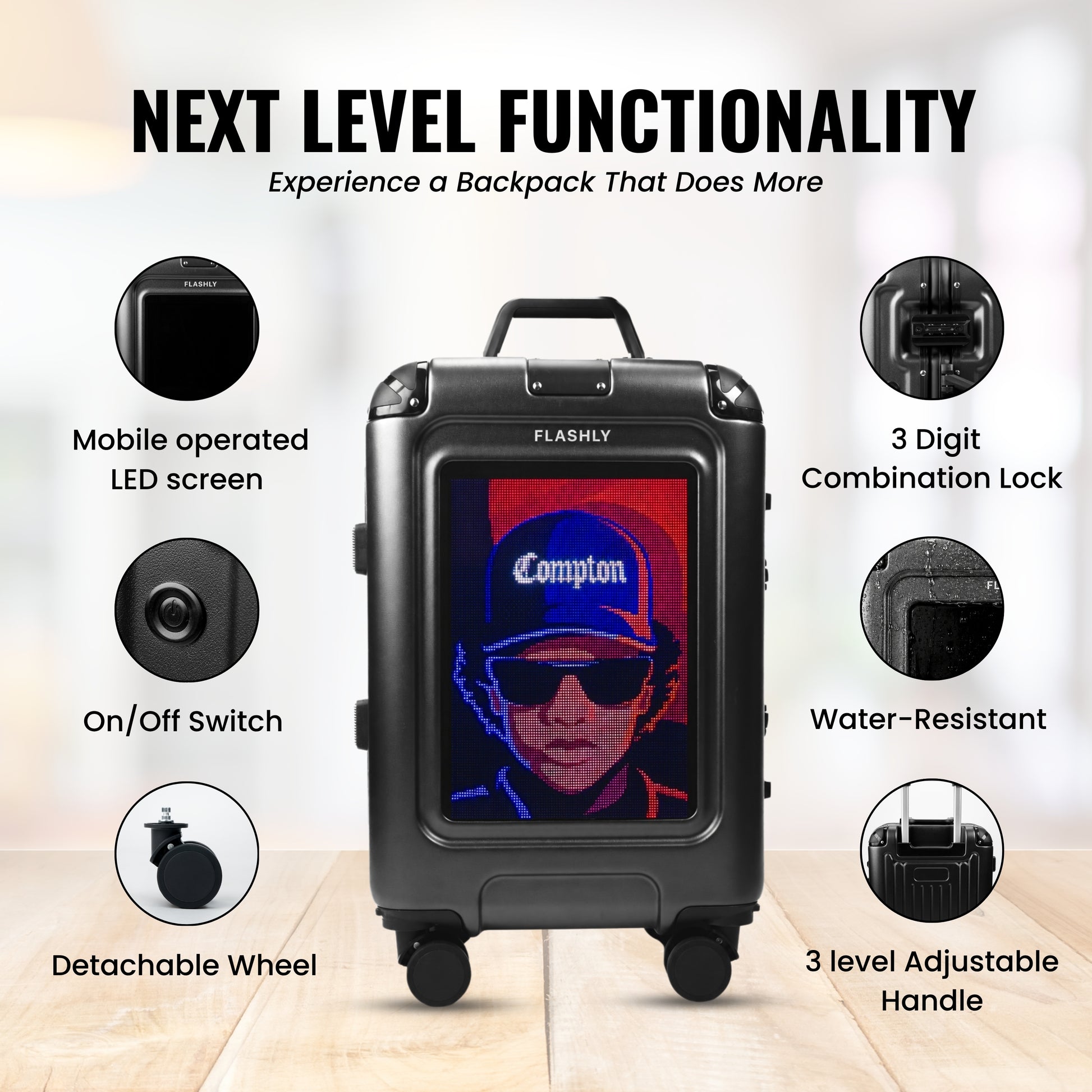 FLASHLY OBSIDIAN - Smart LED Cabin Trolley