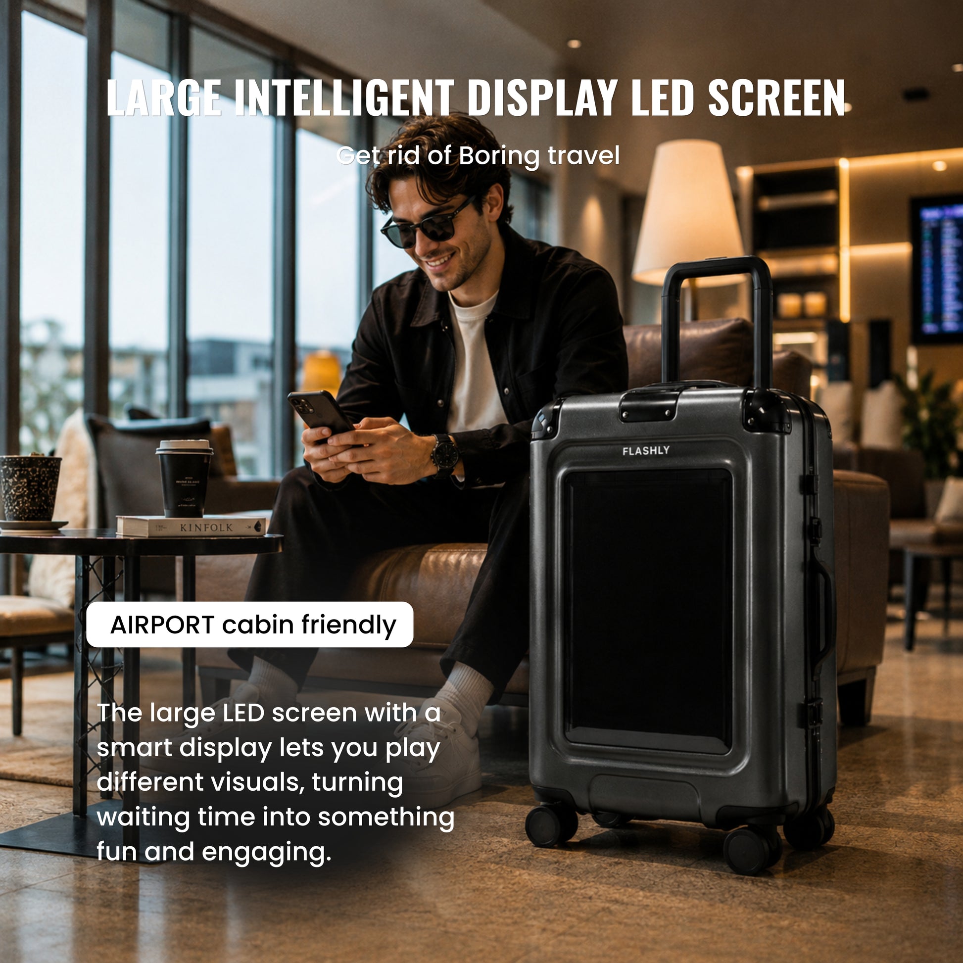FLASHLY OBSIDIAN - Smart LED Cabin Trolley