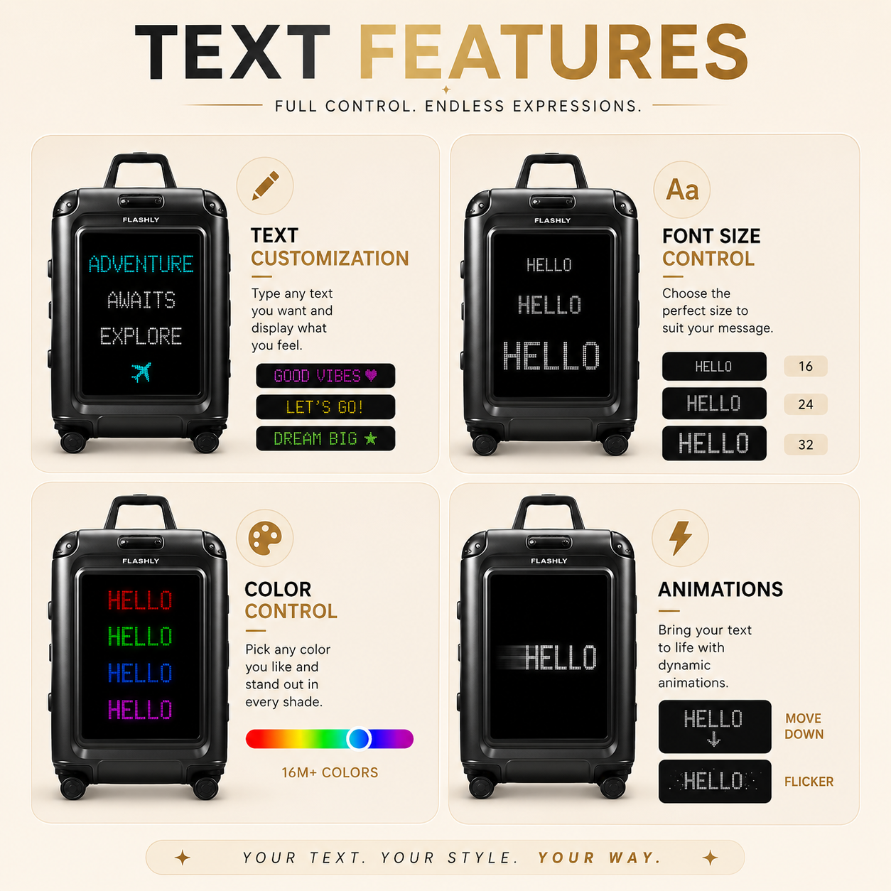 FLASHLY OBSIDIAN - Smart LED Cabin Trolley