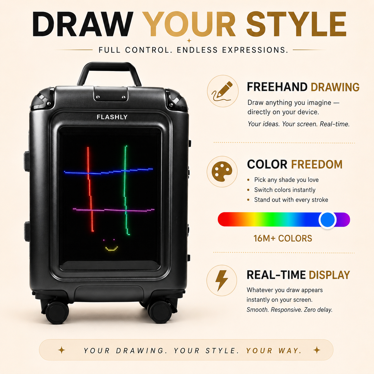 FLASHLY OBSIDIAN - Smart LED Cabin Trolley