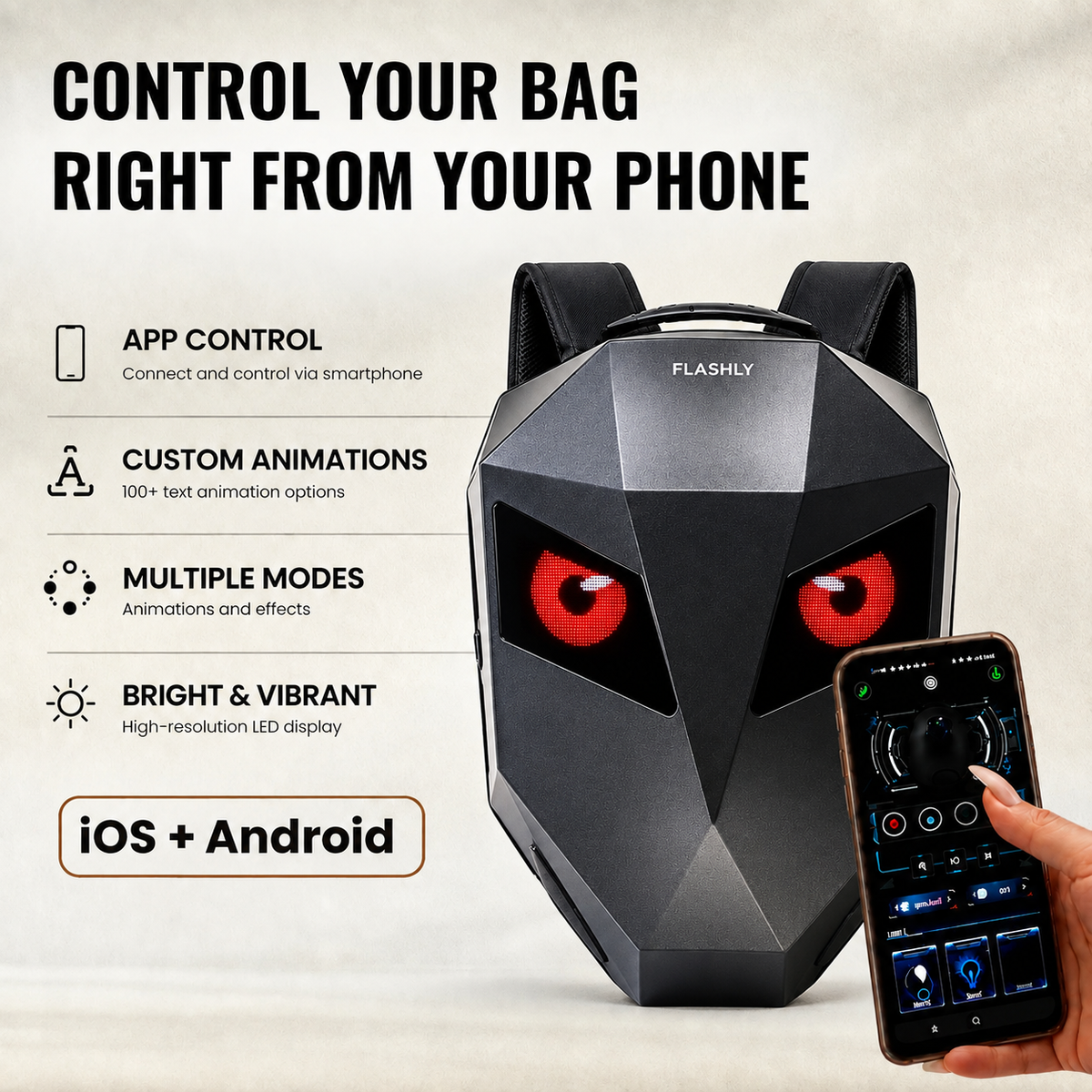 FLASHLY AURA (with speakers) - LED backpack for Travel Enthusiasts
