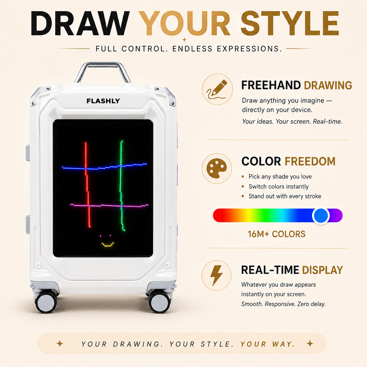FLASHLY PEARL - Smart LED Cabin Trolley