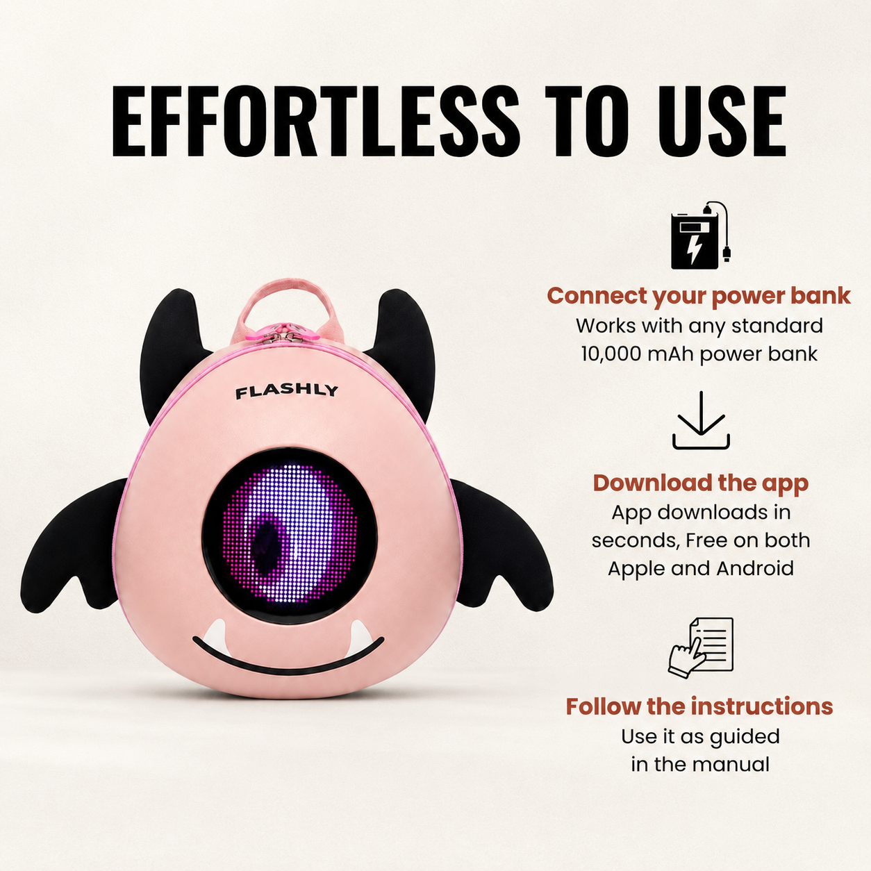 FLASHLY PIXO - LED Backpack for Kids & Girls