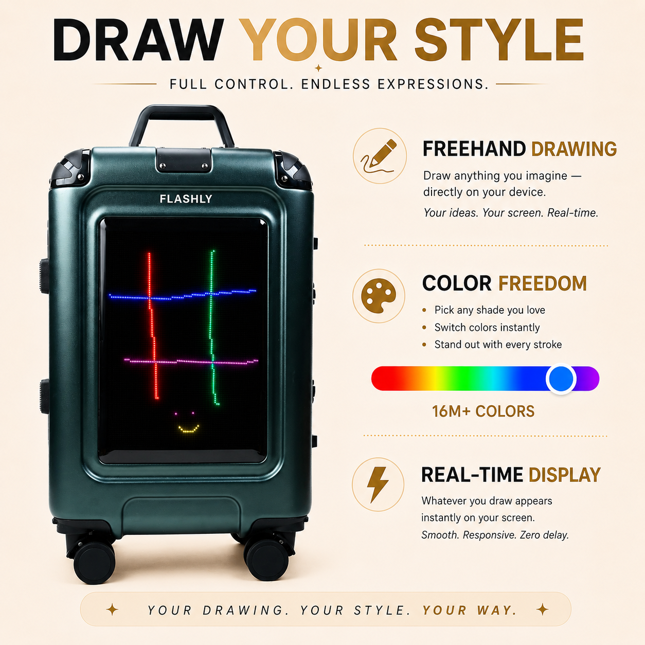 FLASHLY EMERALD - Smart LED Cabin Trolley